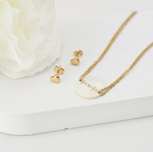 Mom Gold Set Earrings & Necklace